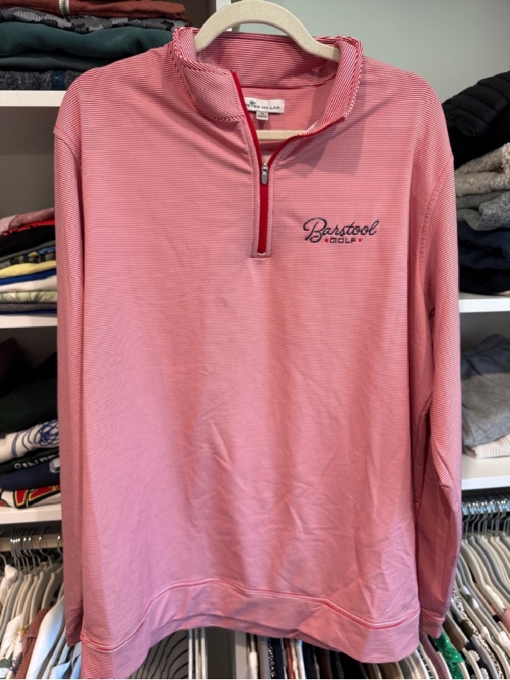 Peter Millar x Barstool Sports red stripe quarter zip